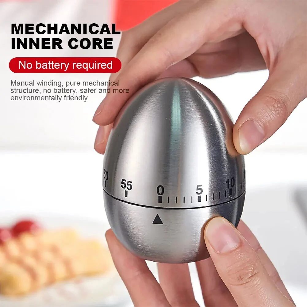 Mechanical Egg Shaped Timer Kitchen Timer Electronic Steel Egg Timing Tools Loud Manual Reminder Alarm Clock Home Shower — Mechanical