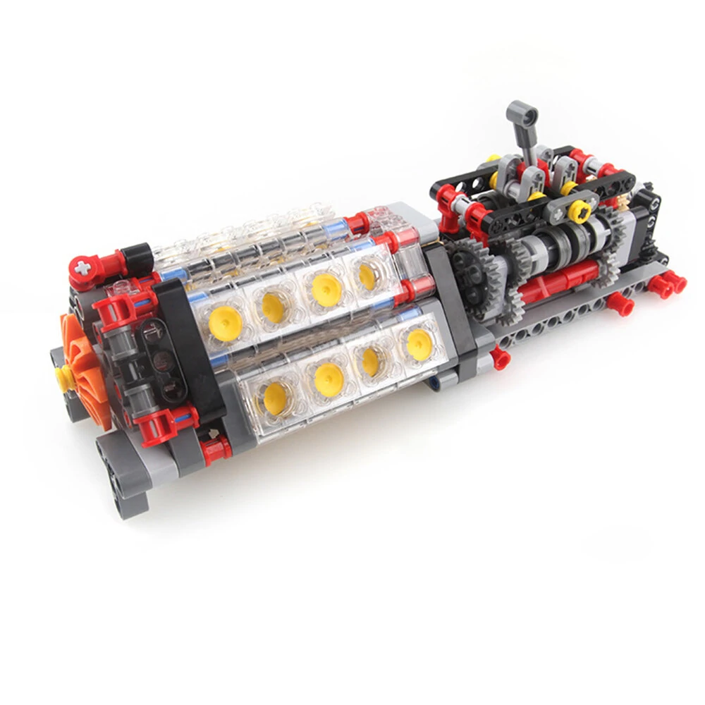 Mechanical Group V16 Cylinder Engine matched 6 Speed Gearbox MOC Building Bricks Parts Pack Blocks Model DIY Education Toys Gift — Mechanical