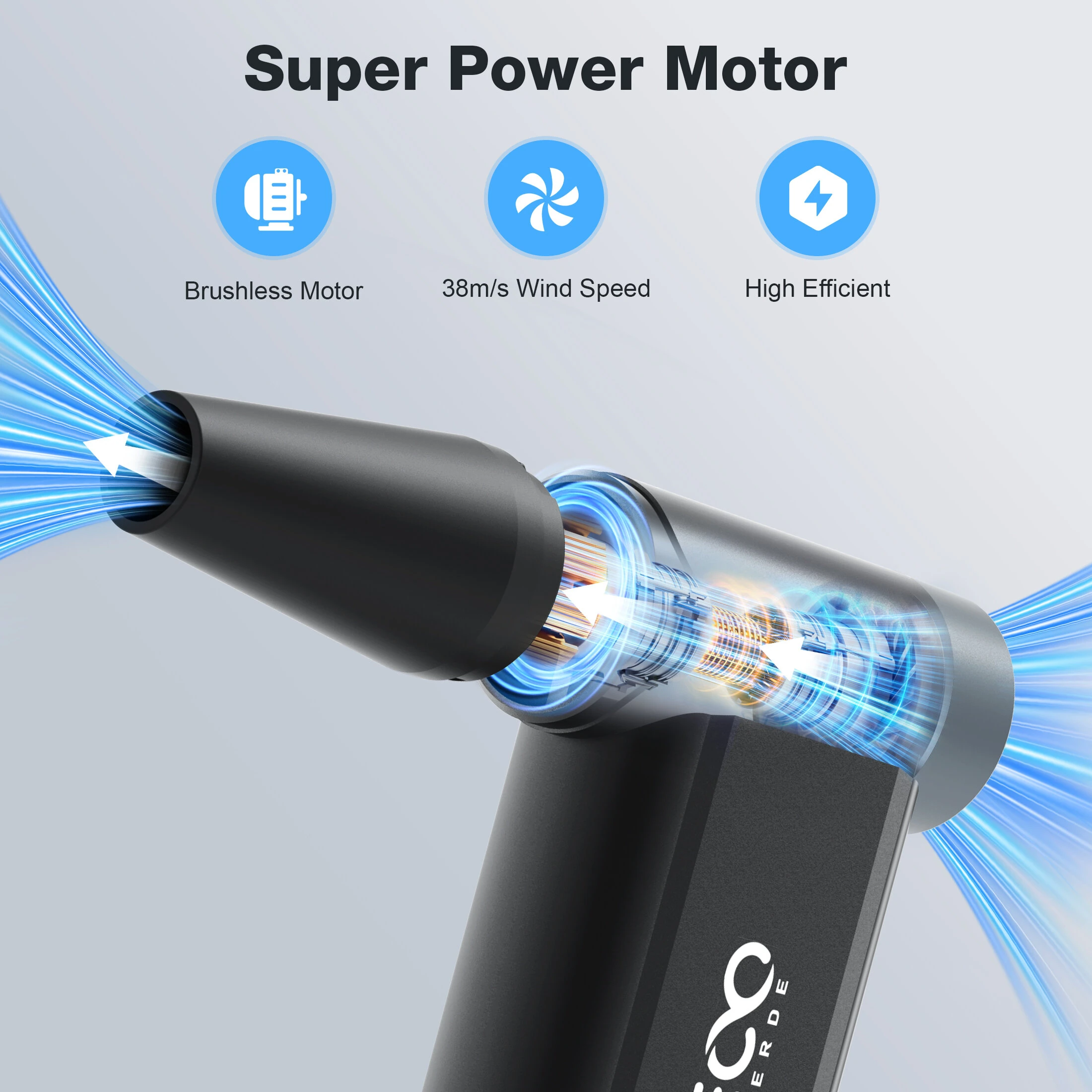 MECO ELEVERDE D1 Electric Air Duster 8-Gear to 130000RPM  Keyboard Cleaner Rechargeable Cordless for Keyboard, Car, Pet Hair — view 3