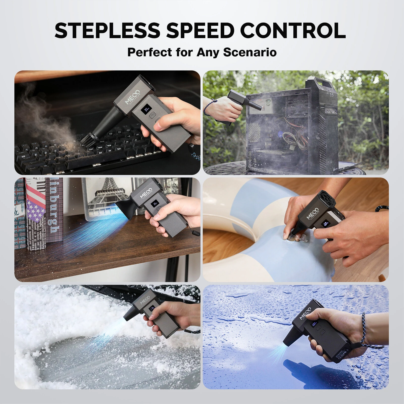 MECO ELEVERDE ME-CA3 Electric Air Duster 220000 RPM Powerful Air Blower for PC Keyboard Car Cleaning One Touch Turbo Stepless Speed Control Dual Display 2 Hour Runtime — view 7