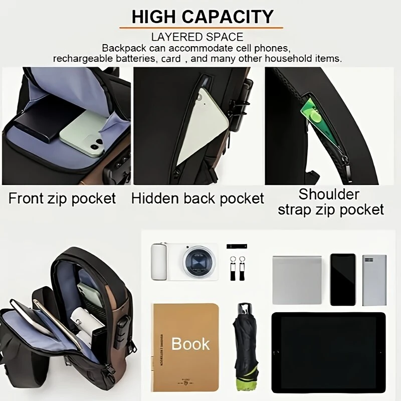 Men Bag Single Shoulder Bag Multi-function Sports Slanting Chest Backpack Anti-Theft Chest Bag — view 5
