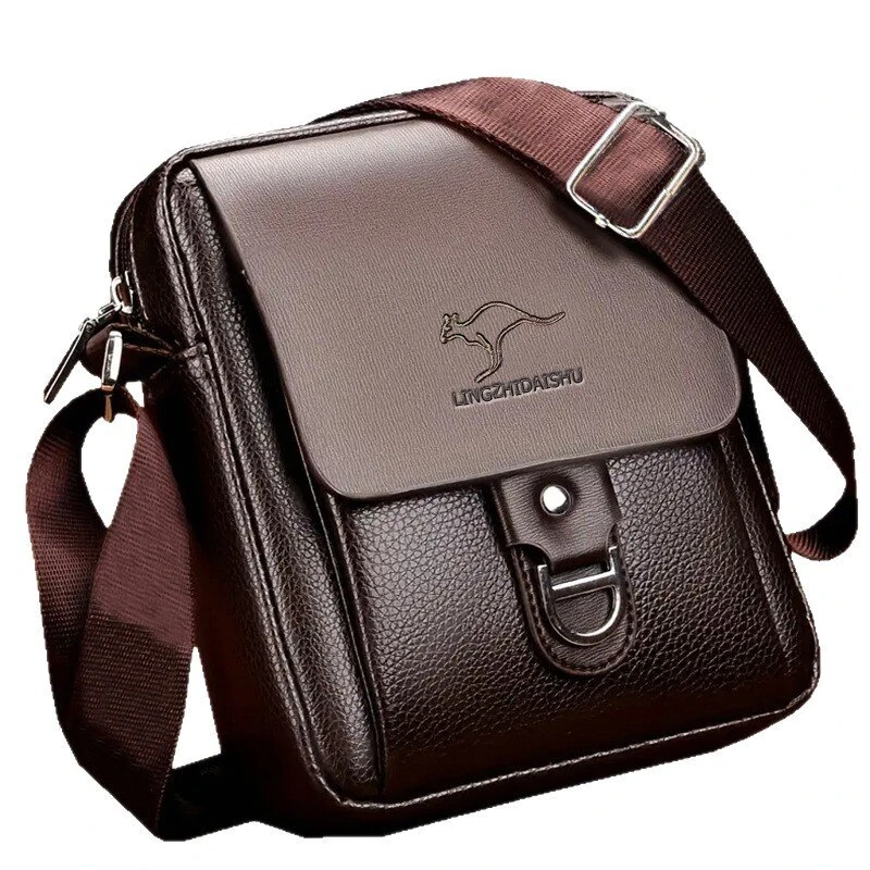 Men's Crossbody Bag Waterproof PU Leather Versatile Casual Multi-Compartment Shoulder Bag for Outdoor Daily Travel