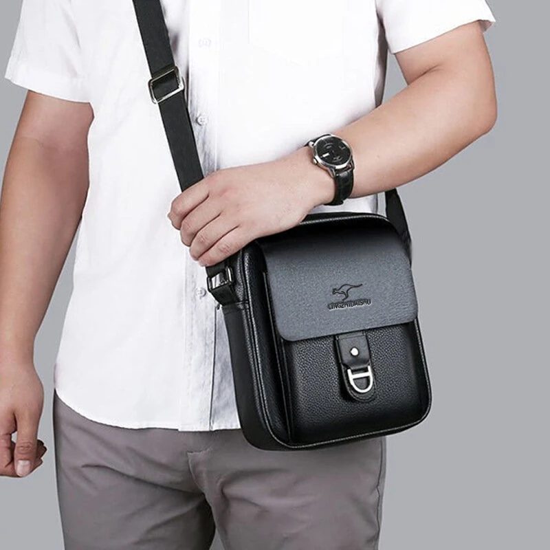 Men's Crossbody Bag Waterproof PU Leather Versatile Casual Multi-Compartment Shoulder Bag for Outdoor Daily Travel — view 8
