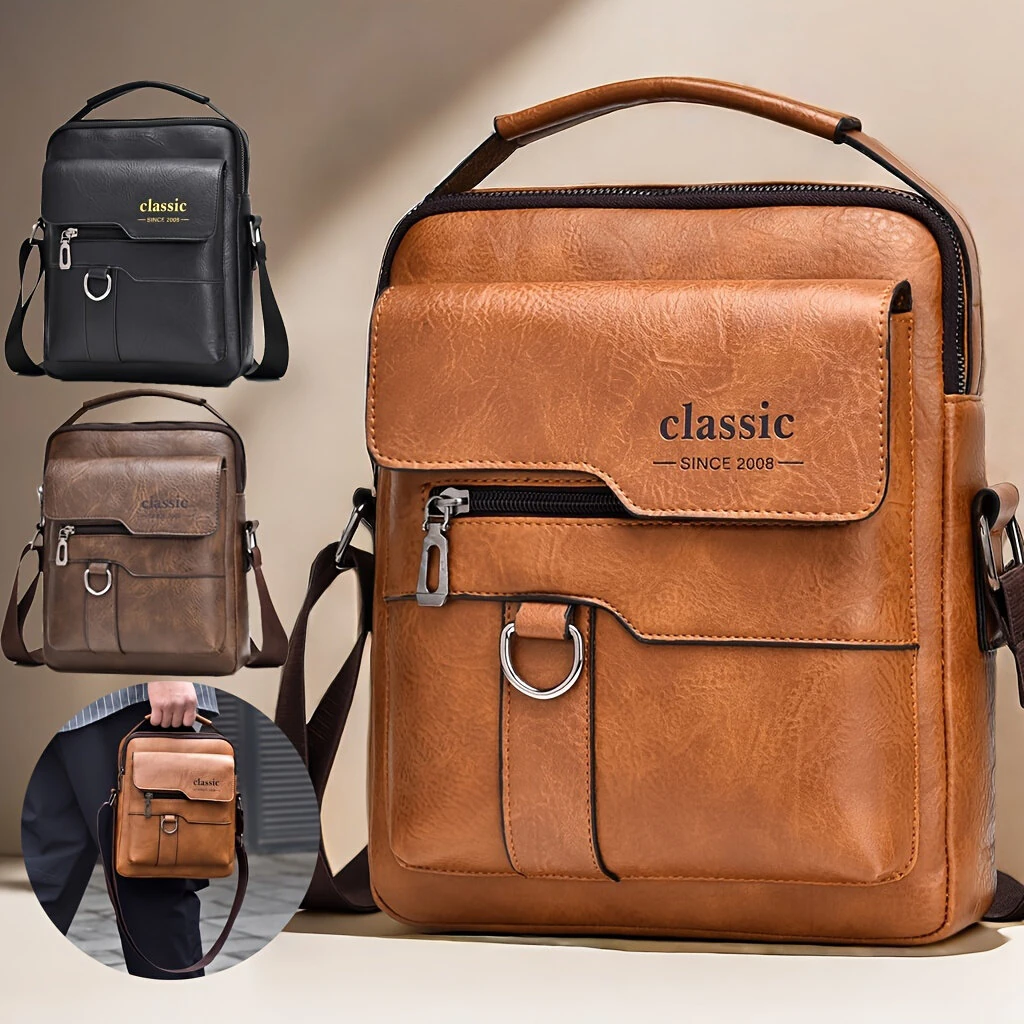Men's Fashion PU Leather Shoulder Bag, Large Capacity Retro Business Crossbody Bag For Men Handbag Messenger Bag Waist Bag Office Use Bag Casual Day Bag, Multi-pocket Large Capacity, Waterproof and Wear-resistant — view 11