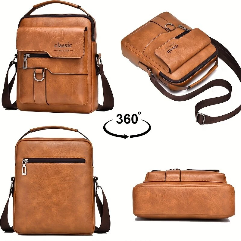 Men's Fashion PU Leather Shoulder Bag, Large Capacity Retro Business Crossbody Bag For Men Handbag Messenger Bag Waist Bag Office Use Bag Casual Day Bag, Multi-pocket Large Capacity, Waterproof and Wear-resistant — view 6