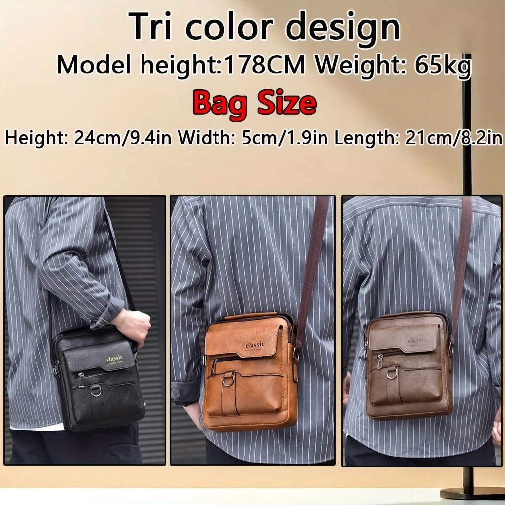 Men's Fashion PU Leather Shoulder Bag, Large Capacity Retro Business Crossbody Bag For Men Handbag Messenger Bag Waist Bag Office Use Bag Casual Day Bag, Multi-pocket Large Capacity, Waterproof and Wear-resistant — view 7