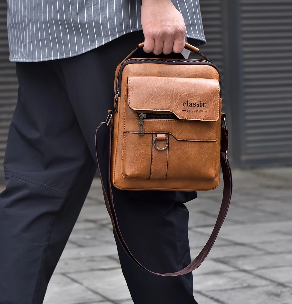 Men's Fashion PU Leather Shoulder Bag, Large Capacity Retro Business Crossbody Bag For Men Handbag Messenger Bag Waist Bag Office Use Bag Casual Day Bag, Multi-pocket Large Capacity, Waterproof and Wear-resistant — view 8
