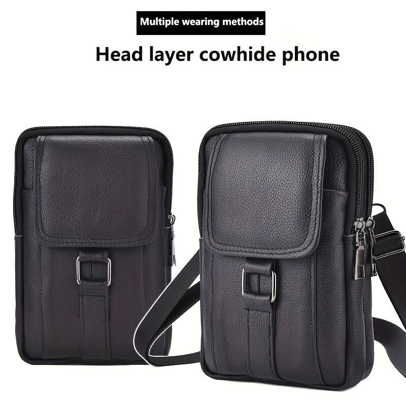 Men's Genuine Leather Mobile Phone Waist Bag Outdoor Work Key Chain Wear Belt Hanging Fanny Pack Portable Sport Hiking Small Crossbody Bag — view 6