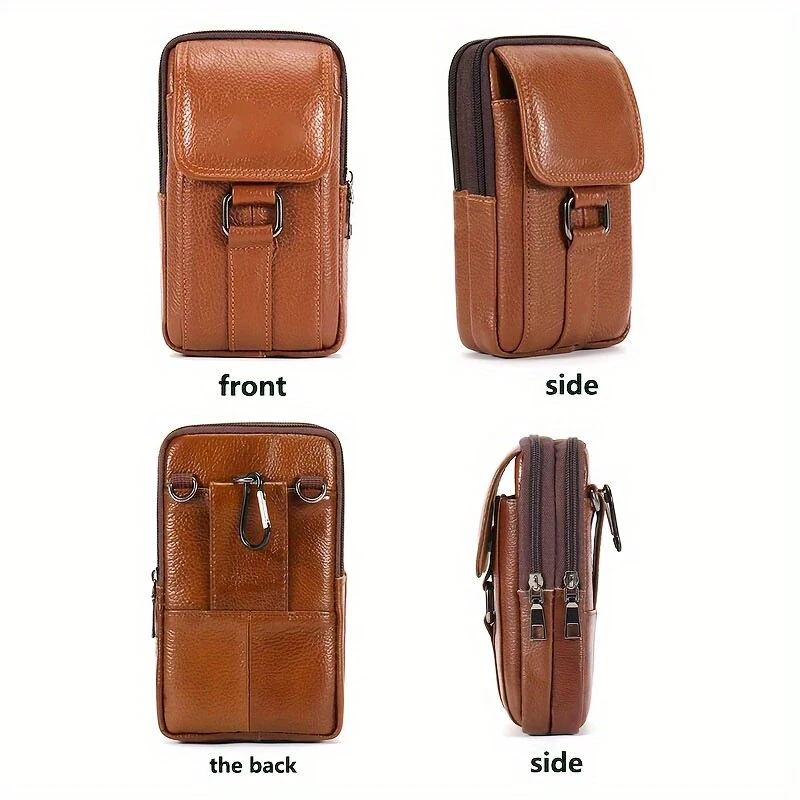 Men's Genuine Leather Mobile Phone Waist Bag Outdoor Work Key Chain Wear Belt Hanging Fanny Pack Portable Sport Hiking Small Crossbody Bag — view 8