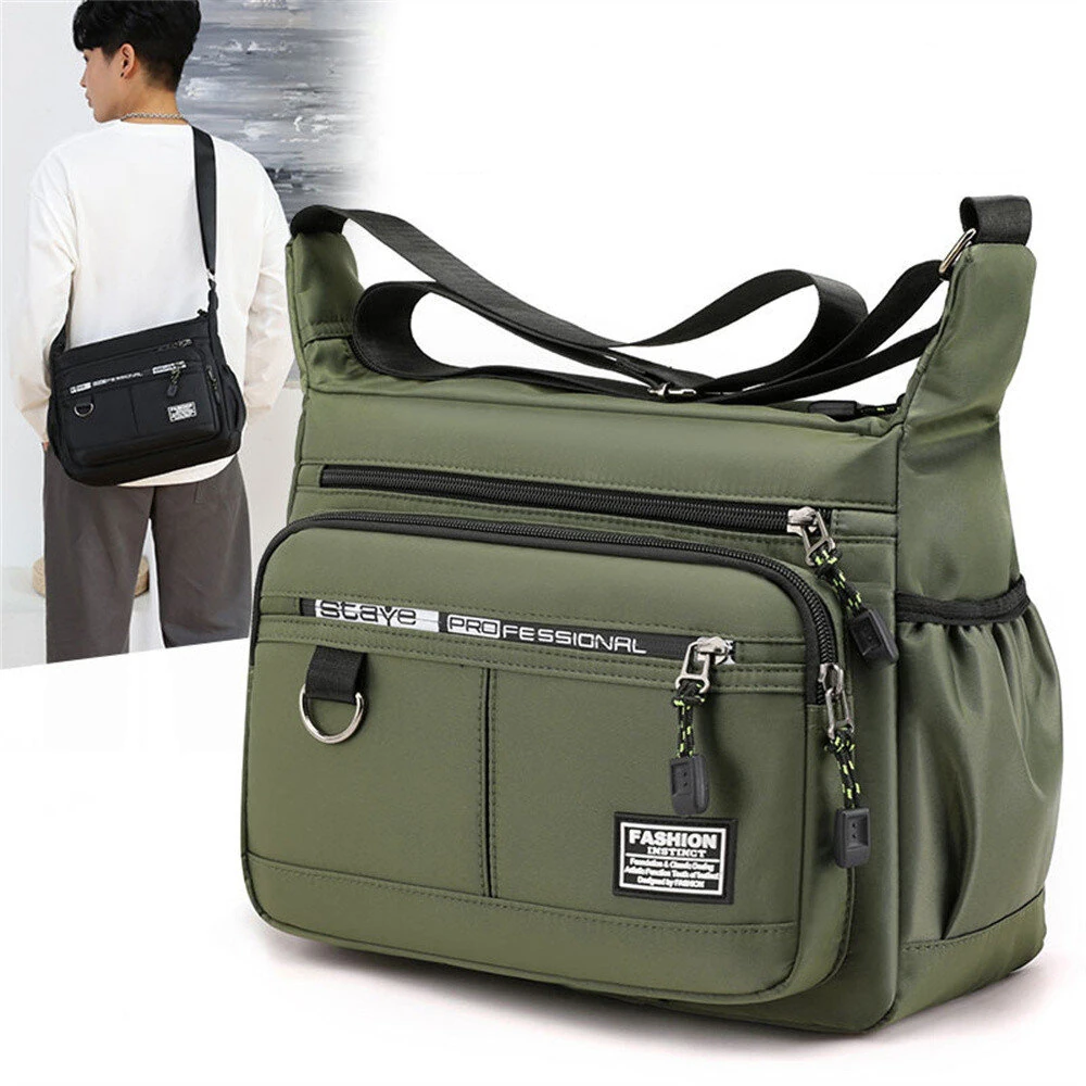 Men's Large Capacity Business Casual Crossbody Bag Multiple Pockets Soft Lightweight Nylon Fabric Adjustable Strap Messenger Bag — view 11