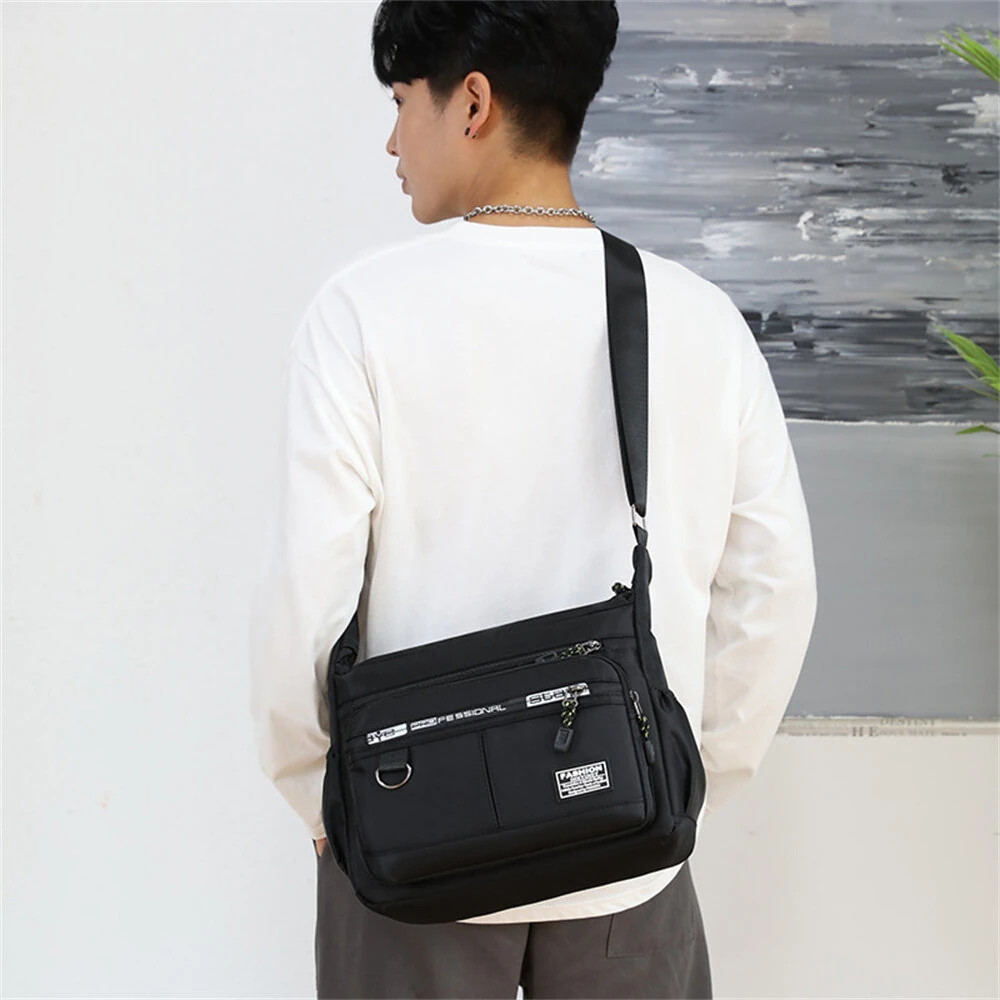 Men's Large Capacity Business Casual Crossbody Bag Multiple Pockets Soft Lightweight Nylon Fabric Adjustable Strap Messenger Bag — view 7