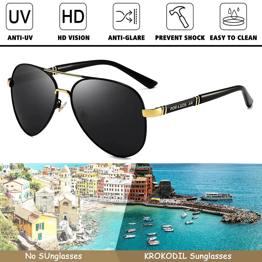 Men's Polarized Sunglasses Classic Fashion Metal Frame Pilot Sun Glasses for Traveling Surfing Driving Fishing UV400 — view 4