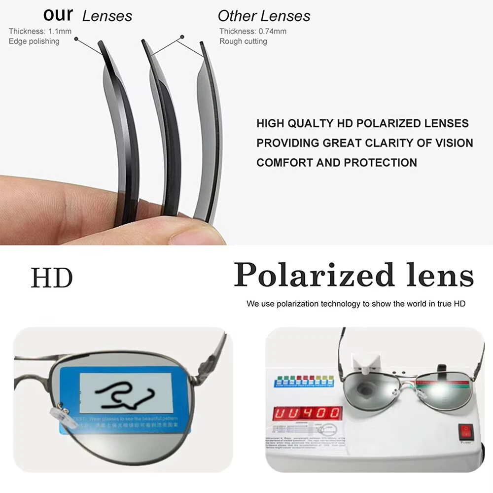 Men's Polarized Sunglasses Classic Fashion Metal Frame Pilot Sun Glasses for Traveling Surfing Driving Fishing UV400 — view 8