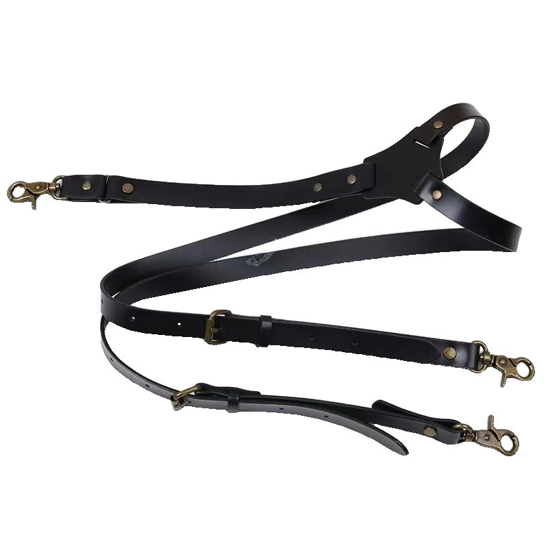 Men's PU Leather Suspenders Retro Style Y back Adjustable Belt Loop 3 Snap Hooks Belt Mens Trousers Braces — view 2