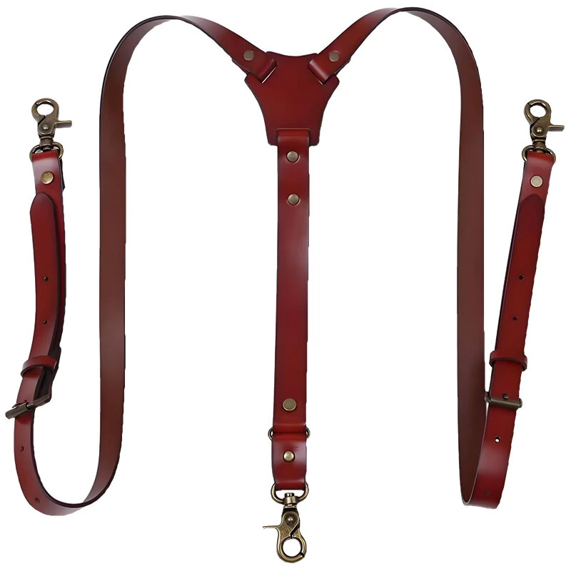 Men's PU Leather Suspenders Retro Style Y back Adjustable Belt Loop 3 Snap Hooks Belt Mens Trousers Braces — view 3