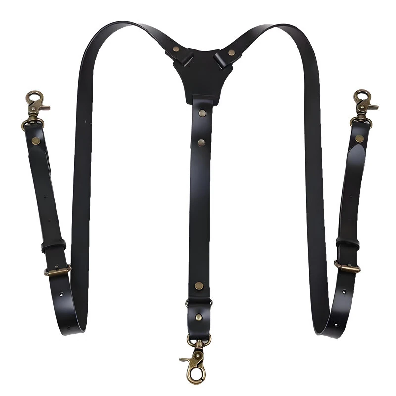 Men's PU Leather Suspenders Retro Style Y back Adjustable Belt Loop 3 Snap Hooks Belt Mens Trousers Braces — view 6