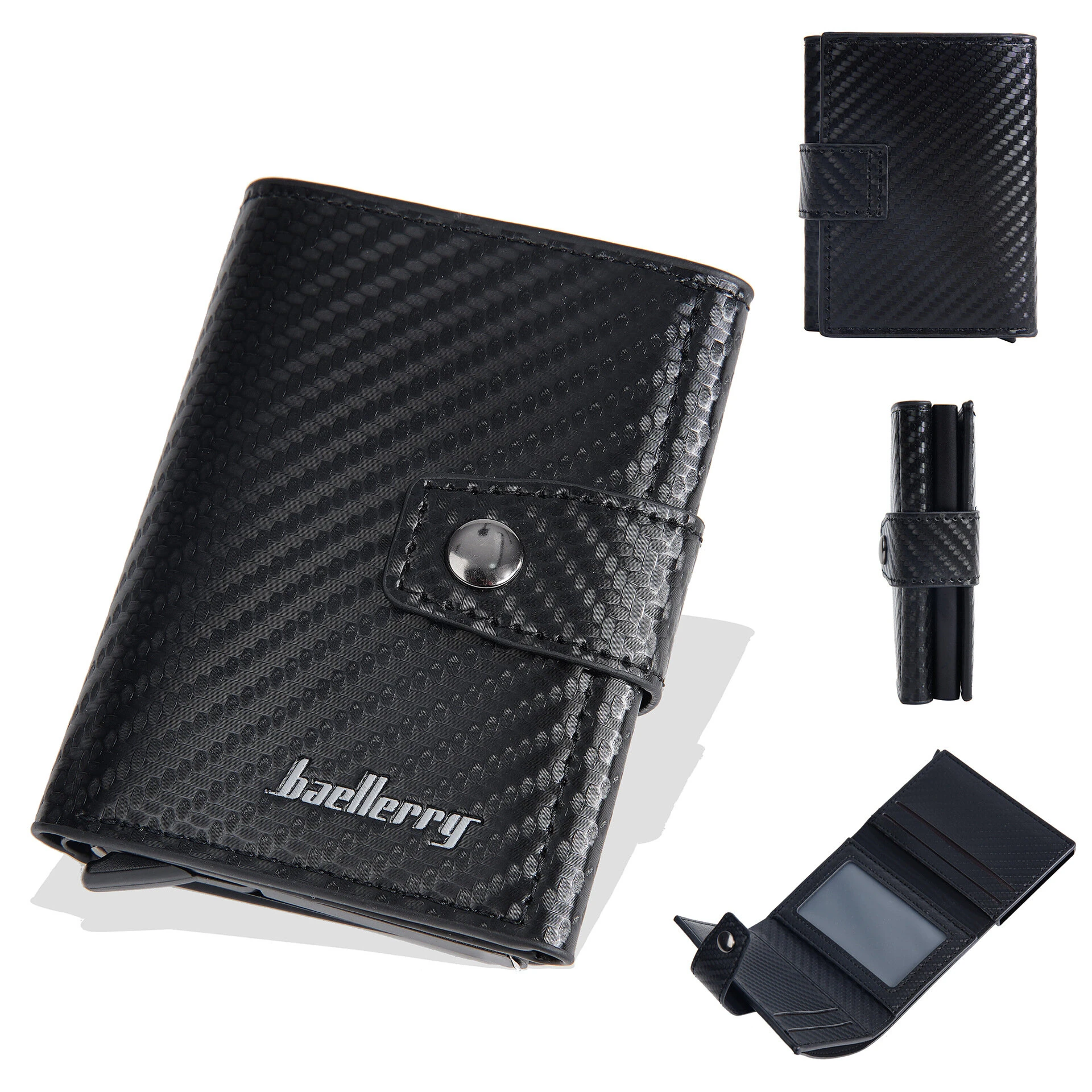 Men's RFID Blocking Trifold Auto Pοp-up Cards Holder Aluminum Box Men Buckle Coin Purse Money Clip — view 9