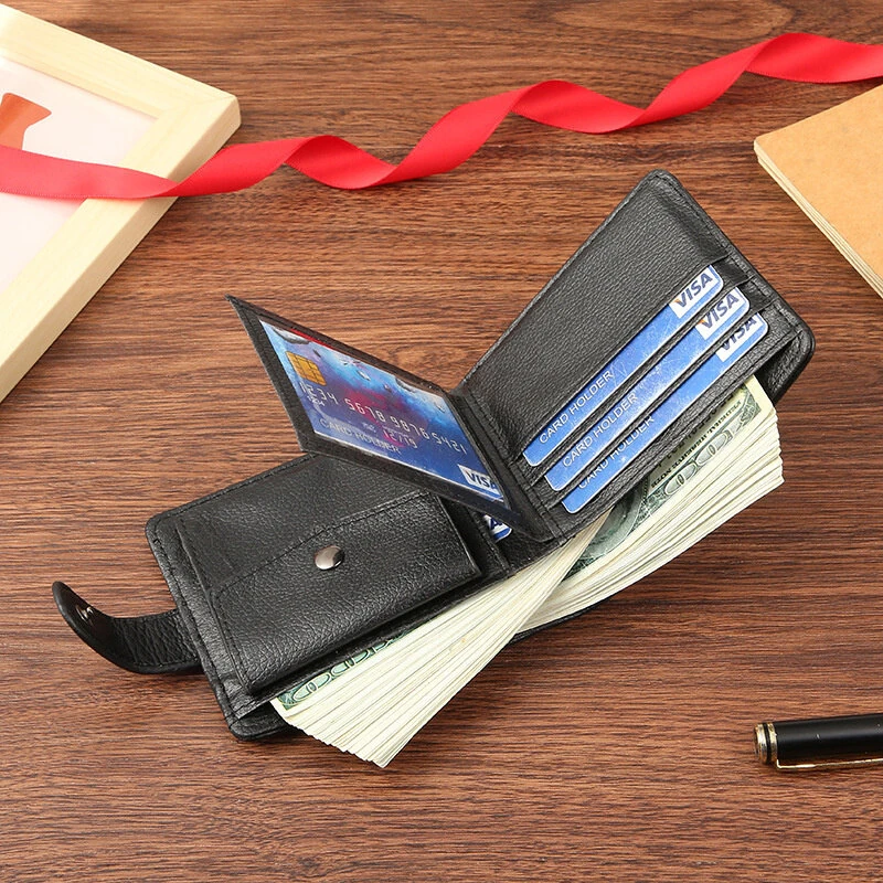 Men Short Wallet Bifold PU Leather Wallet Hasp Coin Purse Credit ID Card Holder Billfold Purse Money Bag — view 2