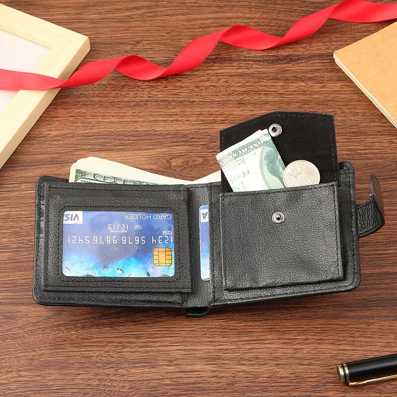 Men Short Wallet Bifold PU Leather Wallet Hasp Coin Purse Credit ID Card Holder Billfold Purse Money Bag — view 3