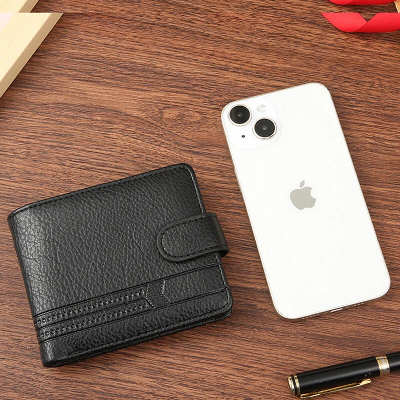 Men Short Wallet Bifold PU Leather Wallet Hasp Coin Purse Credit ID Card Holder Billfold Purse Money Bag — view 6