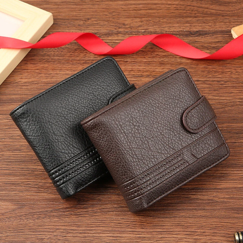 Men Short Wallet Bifold PU Leather Wallet Hasp Coin Purse Credit ID Card Holder Billfold Purse Money Bag — view 7