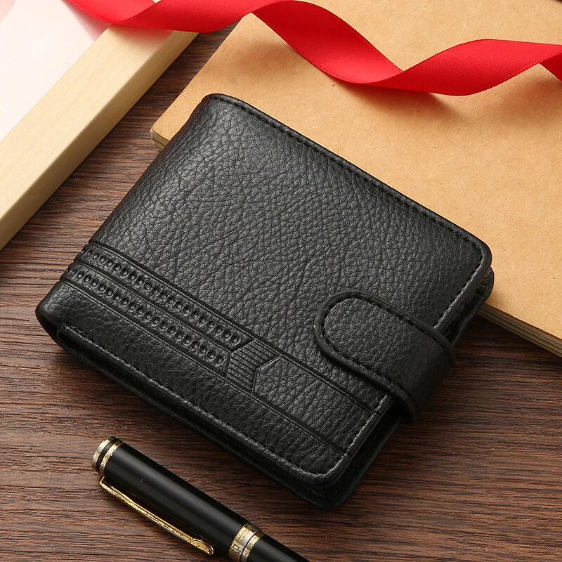 Men Short Wallet Bifold PU Leather Wallet Hasp Coin Purse Credit ID Card Holder Billfold Purse Money Bag — view 9