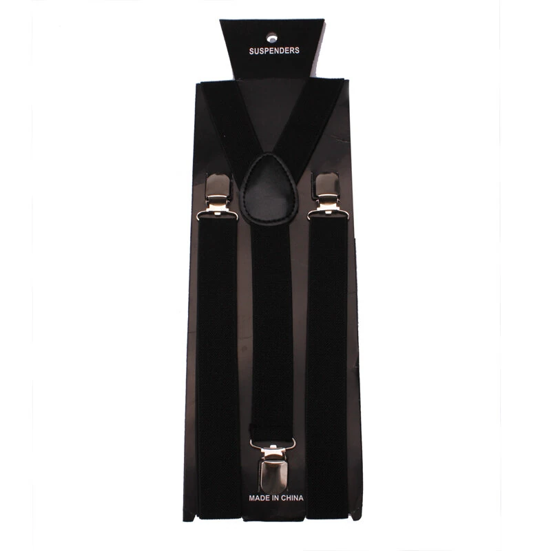 Mens Classic Black Suspenders Elastic Y-Back Adjustable Braces with 3 Metal Clips — view 2