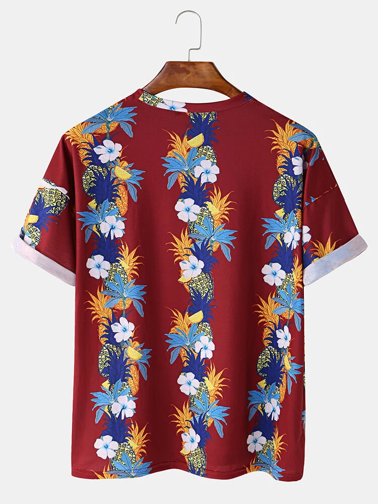 Mens Fashion Floral Printing Crew Neck Breathable Short Sleeve Casual T-Shirts — view 2