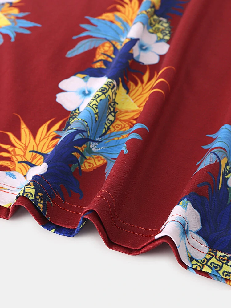Mens Fashion Floral Printing Crew Neck Breathable Short Sleeve Casual T-Shirts — view 6