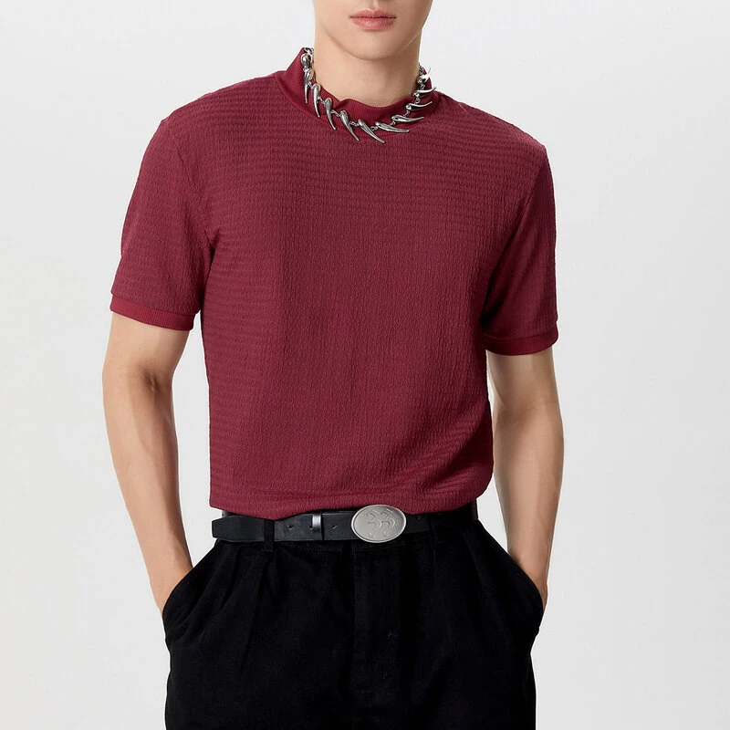 Mens Japan Half-collar Solid Short Sleeve T-shirt — view 11