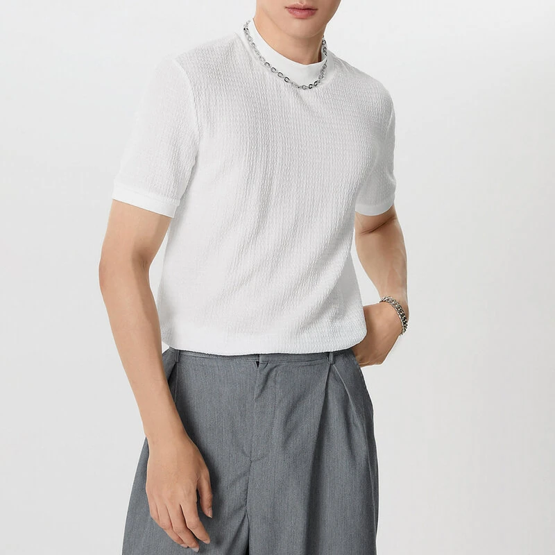 Mens Japan Half-collar Solid Short Sleeve T-shirt — view 4