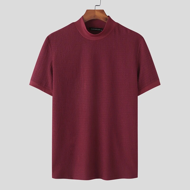 Mens Japan Half-collar Solid Short Sleeve T-shirt — view 7