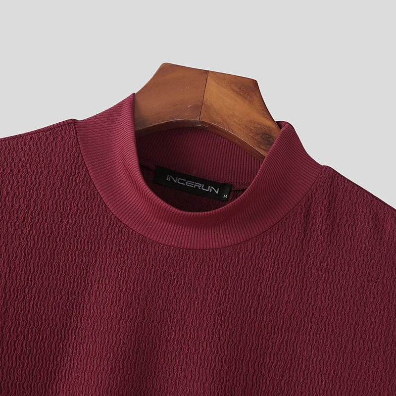 Mens Japan Half-collar Solid Short Sleeve T-shirt — view 8