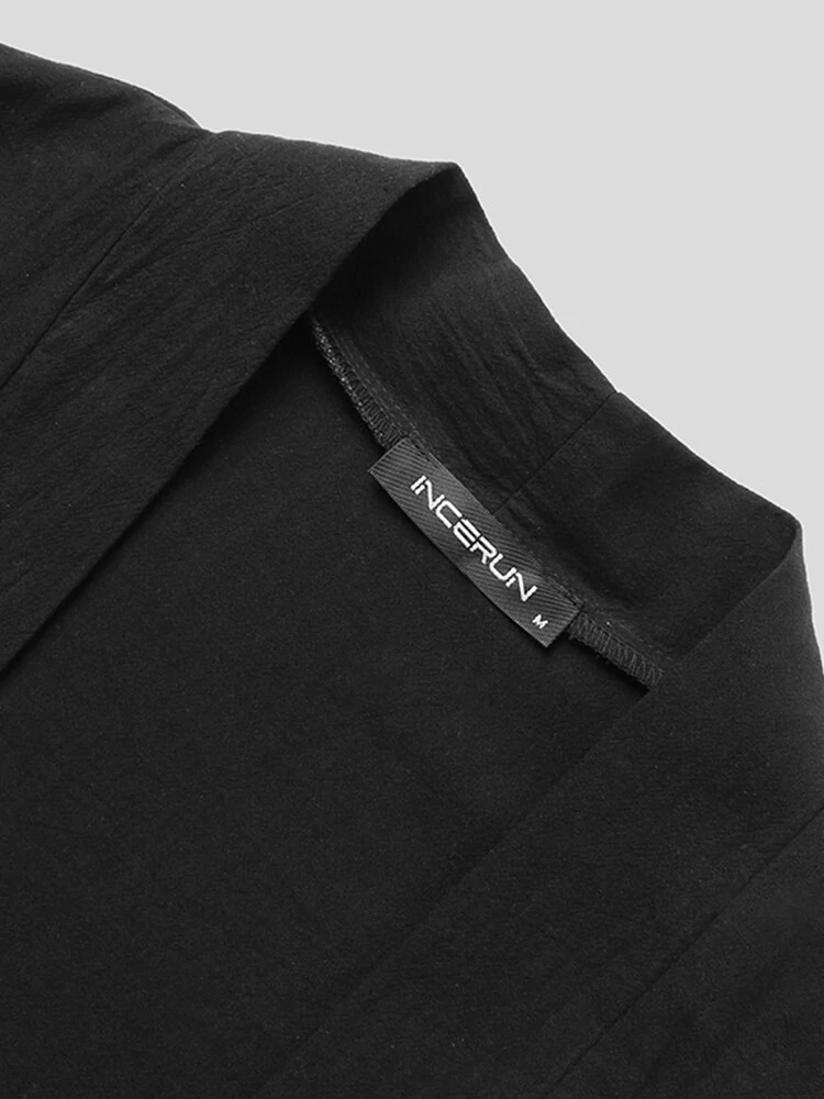 Mens Solid Cotton Loose 3/4 Sleeve Kimono — view 5
