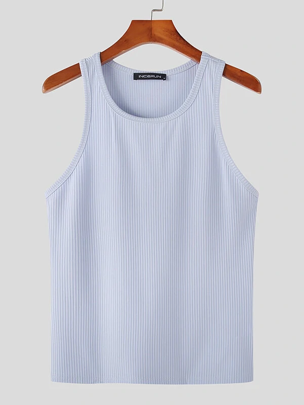 Mens Solid Crew Neck Rib-Knit Sleeveless Tank Top — view 6