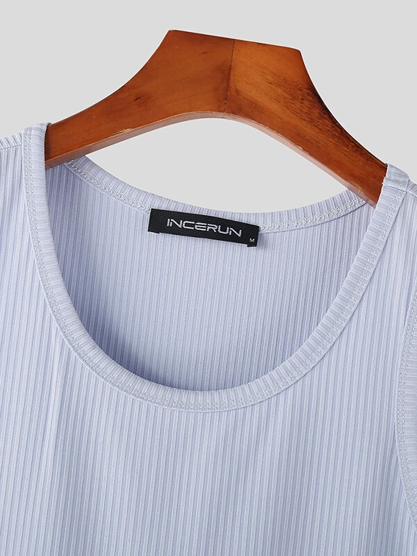 Mens Solid Crew Neck Rib-Knit Sleeveless Tank Top — view 8