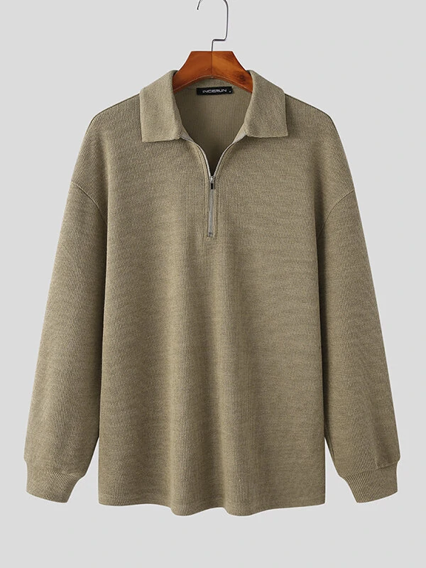 Mens Solid Knit Quarter Zip Long Sleeve Golf Shirt — view 5