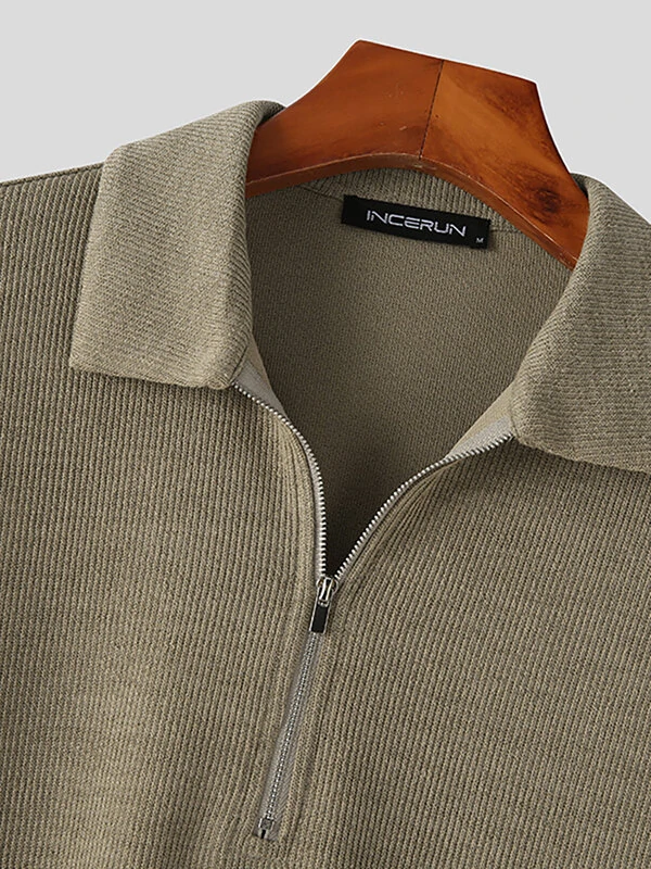 Mens Solid Knit Quarter Zip Long Sleeve Golf Shirt — view 7