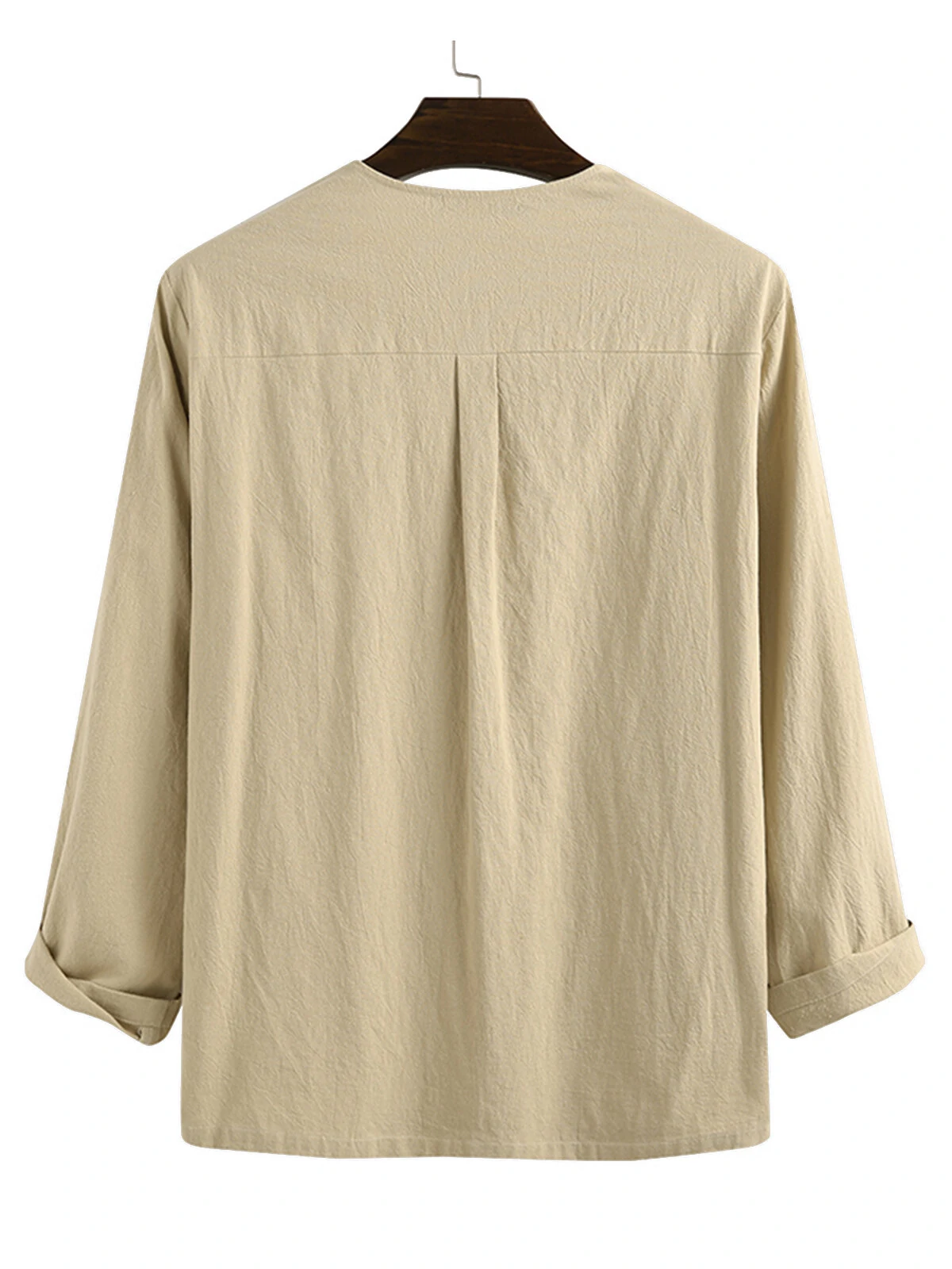 Mens Solid Lace-Up Neck 100%Cotton Long Sleeve T-Shirt — view 5