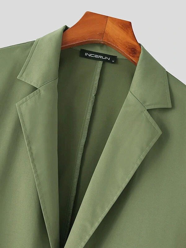 Mens Solid Lapel Blazer Casual Two Pieces Outfits — view 9