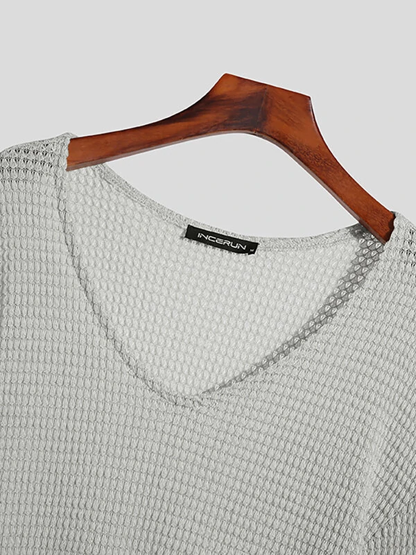 Mens Solid Long Sleeve V-neck T-shirt — view 9