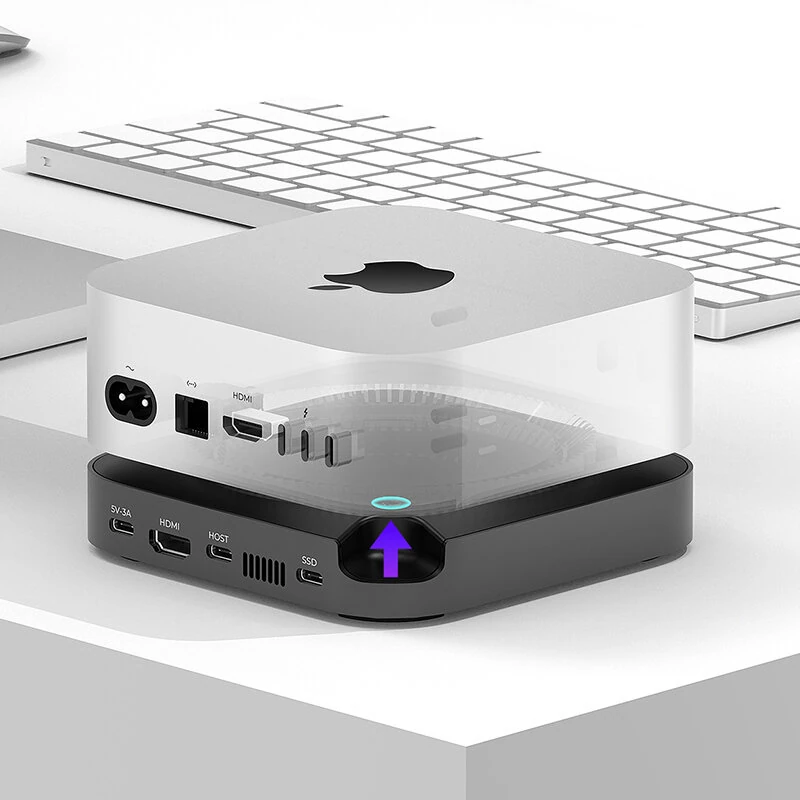 MEPATEM HB03+ for Mac Mini M4/M4 Pro Dock Dual-Channel 7-in-2 USB-C Hub with HD 4K 60Hz Thunderbolt4 USB4 40Gbps 10Gbps NVMe M.2 SSD Slot Docking Station
