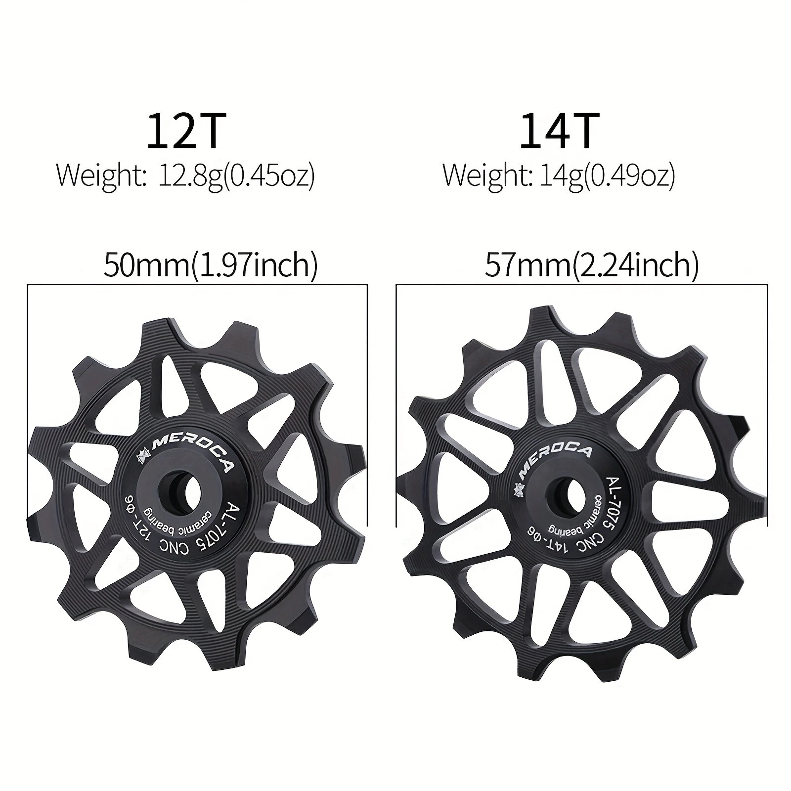 MEROCA 12/14T Bicycle Ceramic Pulleys Lightweight Aluminum Alloy Smooth Speed Change Bike Rear Derailleur Bearing Guide Wheel for MTB — view 4