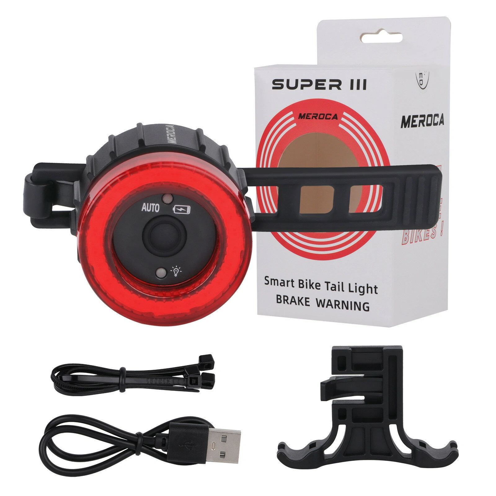 MEROCA Bicycle Rear Light USB Charging High Visibility Multifunction Flashing With Brake Sensor Tail Light MTB Road Bike Lamps — MEROCA