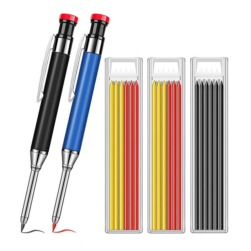 Metal Solid Carpenter Pencil Set For Deep Hole Marker With Refill Leads Marking Tool Woodworking Deep Hole Mechanical Pencils — Pricio