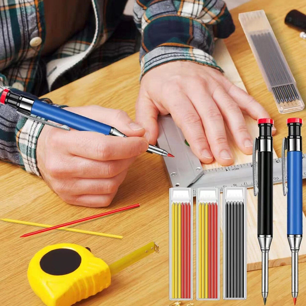 Metal Solid Carpenter Pencil Set For Deep Hole Marker With Refill Leads Marking Tool Woodworking Deep Hole Mechanical Pencils — view 3