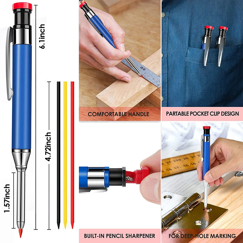 Metal Solid Carpenter Pencil Set For Deep Hole Marker With Refill Leads Marking Tool Woodworking Deep Hole Mechanical Pencils — view 5