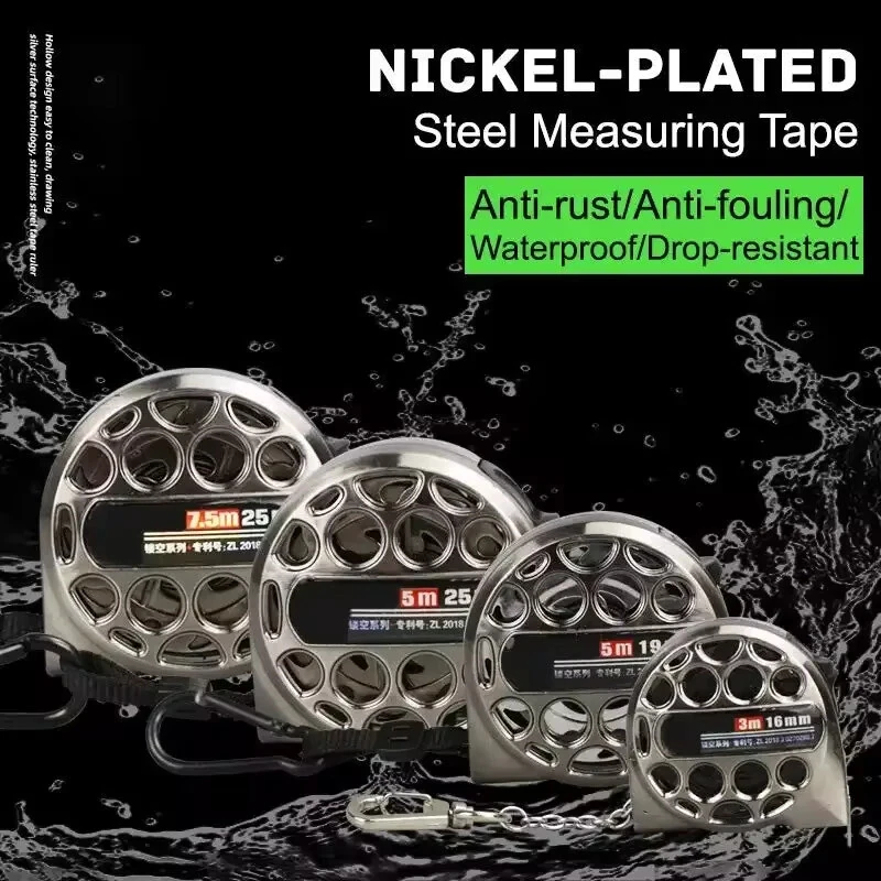 Metric Tape Measure 3/5/7.5M Stainless Steel Anti-corrosion Retractable Ruler Hollow Design Woodworking Measuring Tools Gadget
