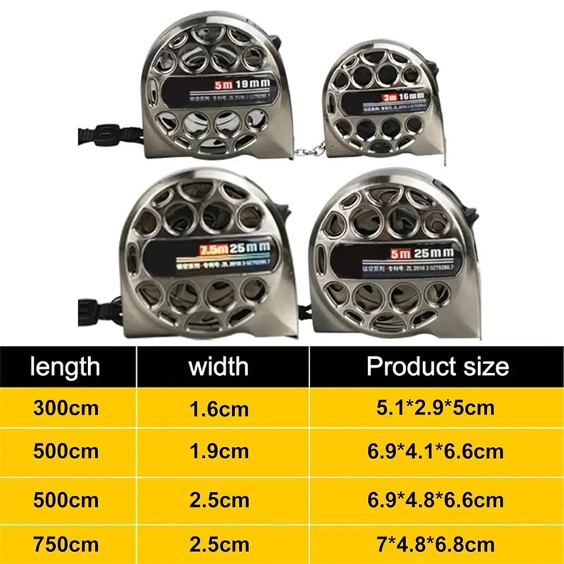 Metric Tape Measure 3/5/7.5M Stainless Steel Anti-corrosion Retractable Ruler Hollow Design Woodworking Measuring Tools Gadget — view 3