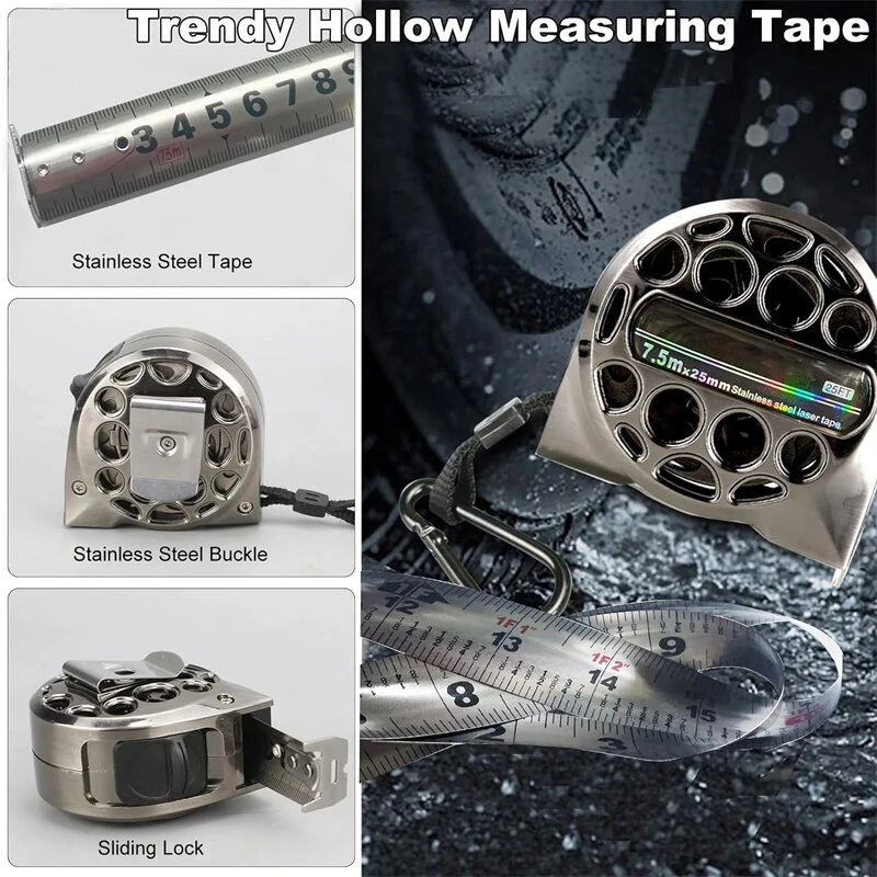 Metric Tape Measure 3/5/7.5M Stainless Steel Anti-corrosion Retractable Ruler Hollow Design Woodworking Measuring Tools Gadget — view 6